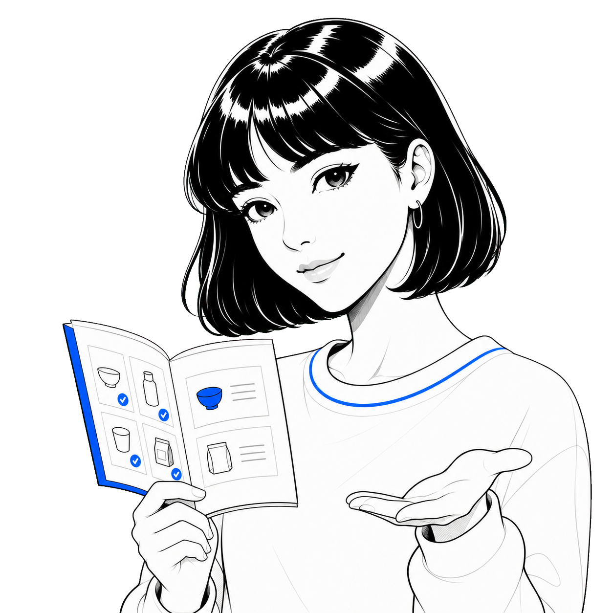 Claire presenting a catalog of products