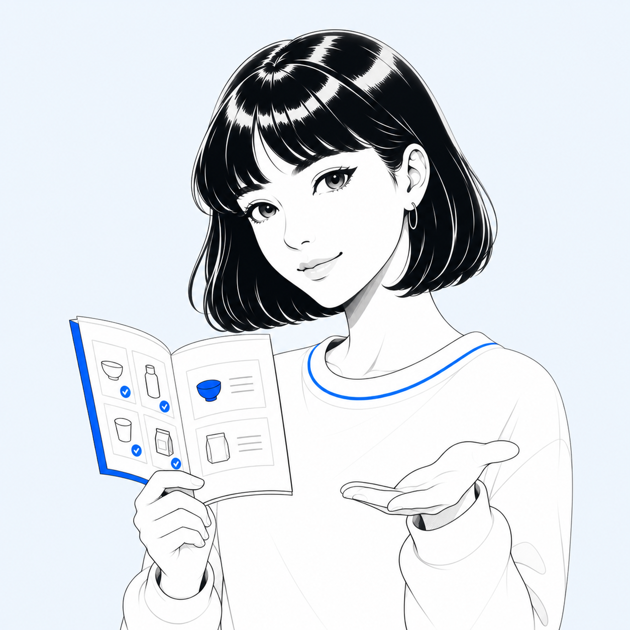 Claire holding a label guide and showing a clear next choice