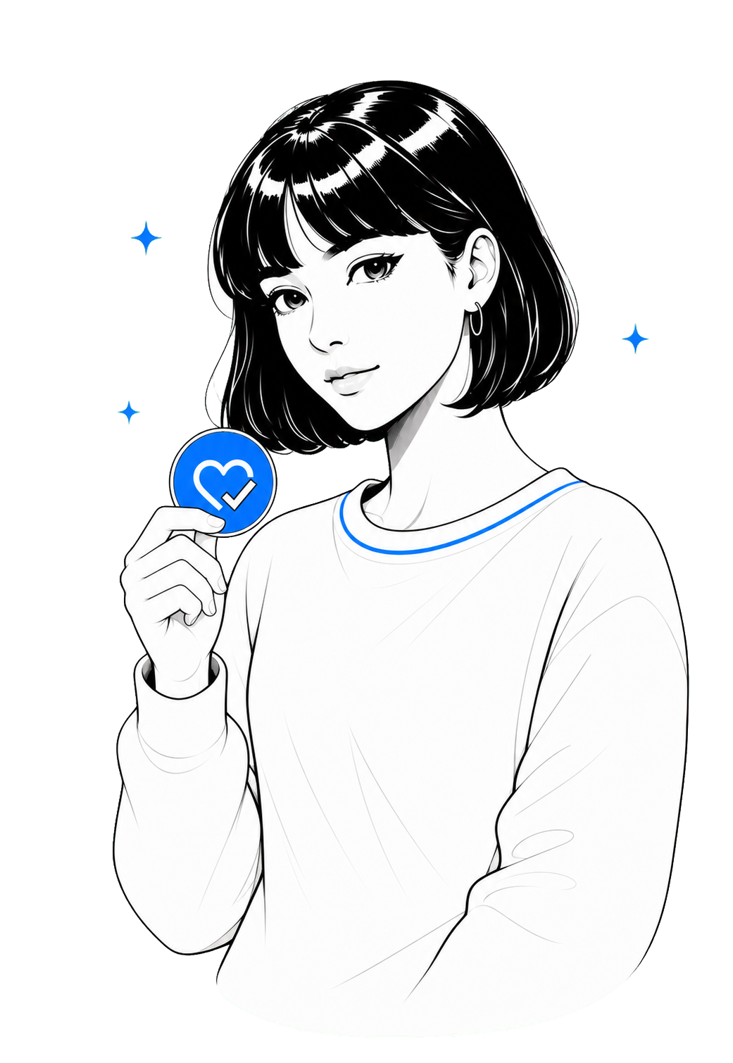 Claire holding a blue progress badge